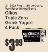 Key Food Oikos Triple Zero Greek Yogurt 4 Pack offer