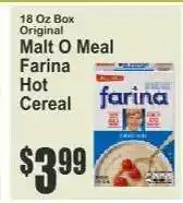 Key Food Malt O Meal Farina Hot Cereal offer