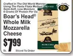 Key Food Boar’s Head Whole Milk Mozzarella Cheese offer