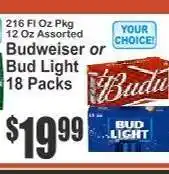 Key Food Budweiser or Bud Light 18 Packs offer