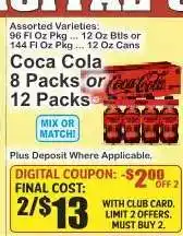 Key Food Coca Cola 8 Packs or 12 Packs offer