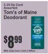 Key Food Tom's of Maine Deodorant offer