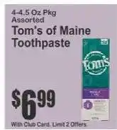 Key Food Tom's of Maine Toothpaste offer