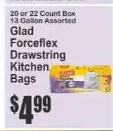 Key Food Glad Forceflex Drawstring Kitchen Bags offer