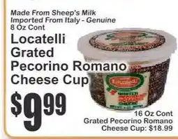 Key Food Locatelli Grated Pecorino Romano Cheese Cup offer