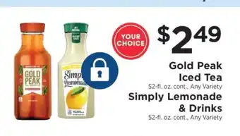 ShopRite Gold Peak Iced Tea & Simply Lemonade & Drinks offer