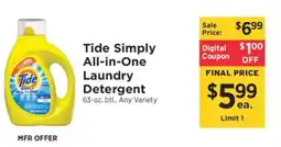 ShopRite Tide Simply All In One Laundry Detergent offer