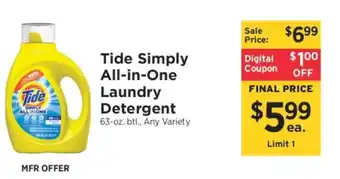 ShopRite Tide Simply All In One Laundry Detergent offer