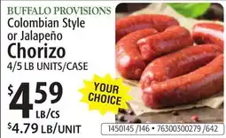 Restaurant Depot BUFFALO PROVISIONS Colombian Style or Jalapeño Chorizo offer