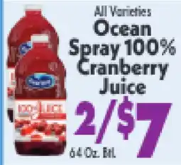 Marino's Supermarket All Varieties Ocean Spray 100% Cranberry Juice offer