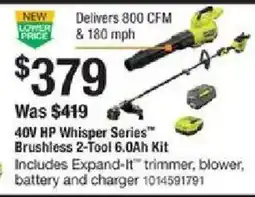 The Home Depot 40V HP Whisper Series Brushless 2-Tool 6.0Ah Kit offer