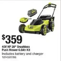 The Home Depot 40V HP 20" Brushless Push Mower 6.0Ah Kit offer