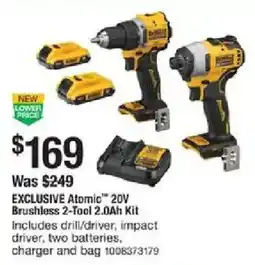 The Home Depot Exclusive atomic 20v brushless 2-tool 2.0ah kit offer