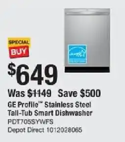 The Home Depot GE Profile Stainless Steel Tall-Tub Smart Dishwasher offer