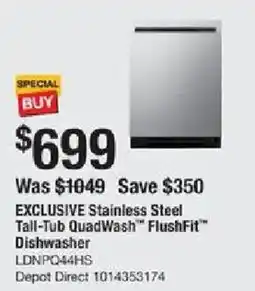 The Home Depot Exclusive stainless steel tall-tub quadwash flushfit dishwasher offer
