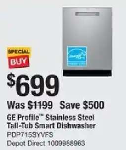 The Home Depot GE Profile Stainless Steel Tall-Tub Smart Dishwasher offer