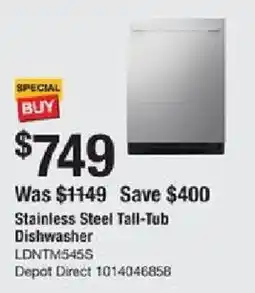 The Home Depot Stainless Steel Tall-Tub Dishwasher offer