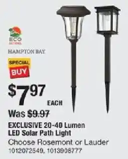 The Home Depot Exclusive 20-40 lumen led solar path light offer