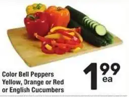 Albertsons Color Bell Peppers Yellow, Orange or Red or English Cucumbers offer