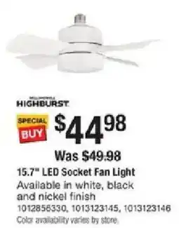 The Home Depot 15.7" LED Socket Fan Light offer