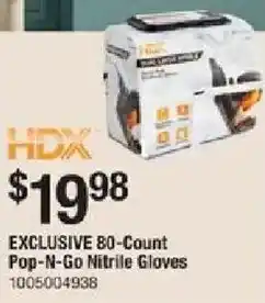 The Home Depot HDX Exclusive 80-count pop-n-go nitrile gloves offer