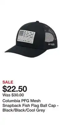 Cabela's Columbia PFG Mesh Snapback Fish Flag Ball Cap - Black/Black/Cool Grey offer