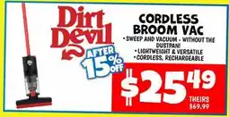 Ollie's Dirt Devil CORDLESS BROOM VAC offer