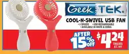 Ollie's GEEK TEK COOL-N-SWIVEL USB FAN offer