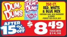 Ollie's DUM-DUMS 250 CT. RED, WHITE & BLUE MIX offer
