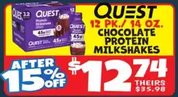 Ollie's QUEST 12 PK./14 OZ. CHOCOLATE PROTEIN MILKSHAKES offer