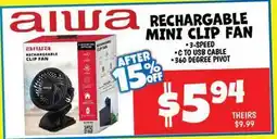 Ollie's AIWA RECHARGEABLE MINI CLIP FAN offer