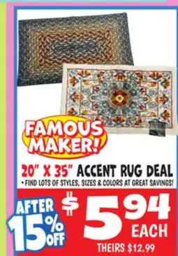 Ollie's FAMOUS MAKER 20 X 35 ACCENT RUG DEAL offer
