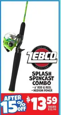Ollie's ZEBCO SPLASH SPINCAST COMBO offer