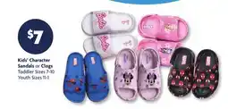 Family Dollar Kids' Character Sandals or Clogs Toddler Sizes 7-10 Youth Sizes 11-1 offer