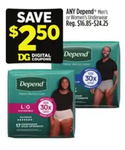 Dollar General ANY Depend Men's or Women's Underwear offer