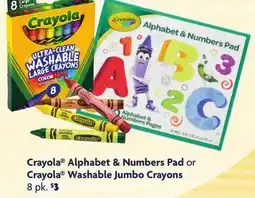 Family Dollar Crayola Alphabet & Numbers Pad or Crayola Washable Jumbo Crayons offer