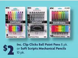 Family Dollar Inc. Clip Clicks Ball Point Pens 8 pk. or Soft Scripts Mechanical Pencils 10 pk offer