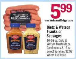 Price Chopper Dietz & Watson Franks or Sausages offer