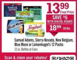Price Chopper Samuel Adams, Sierra Nevada, New Belgium, Blue Moon or Leinenkugel's 12 Packs offer