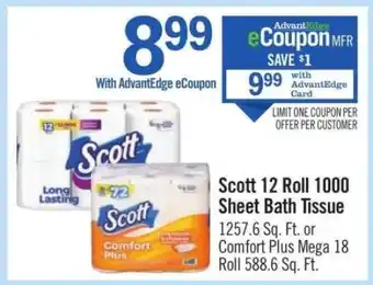 Price Chopper Scott 12 Roll 1000 Sheet Bath Tissue offer