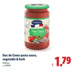 Lidl Duc de Coeur pasta sauce, vegetable & herb offer