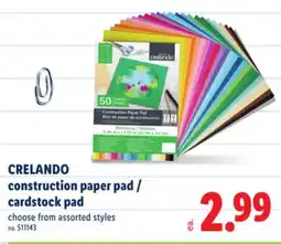 Lidl CRELANDO construction paper pad / cardstock pad offer