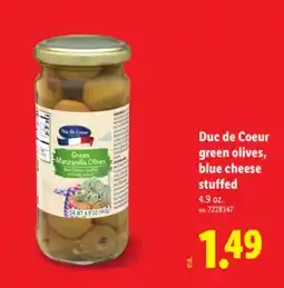 Lidl Duc de Coeur green olives, blue cheese stuffed offer