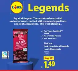 Lidl Fin Carré dark chocolate with whole roasted hazelnuts offer
