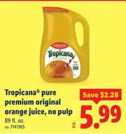 Lidl Tropicana pure premium original orange juice, no pulp offer