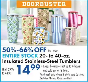 Boscov's ENTIRE STOCK 20 - to - 40- oz INSULATED STAINLESS-STEEL TUMBLERS offer
