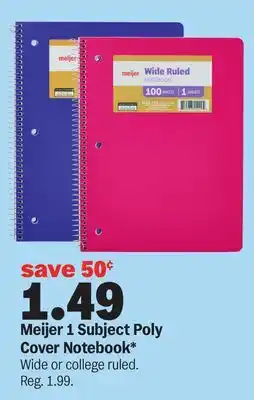 Meijer Meijer 1 Subject Poly Cover Notebook offer