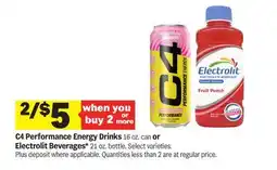 Meijer C4 Performance Energy Drinks 16 oz. can or Electrolit Beverages* 21 oz. bottle offer