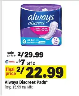Meijer Always Discreet Pads offer
