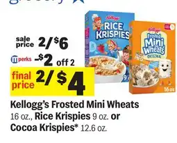Meijer Kellogg's Frosted Mini Wheats 16 oz., Rice Krispies 9 oz. or Cocoa Krispies* 12.6 oz offer